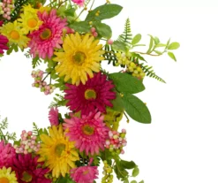23" Pink & Yellow Mums & Daisy Wreath -Outdoor Decor Sales 810574649 2