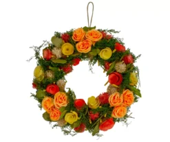 12" Peach Floral & Moss Wreath