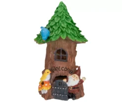 14" Green Leaf Tree & Gnome Solar Garden Statuary