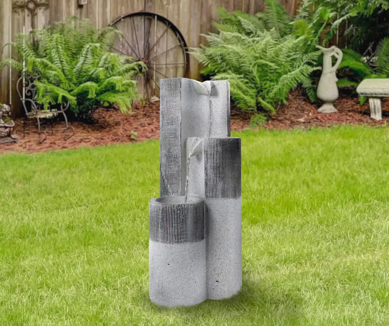 Gray Speckled Rainfall 3-Tier Polystone Fountain 4 Gray Speckled Rainfall 3-Tier Polystone Fountain - Image 2