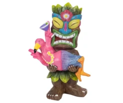 15" Tiki & Flamingo Solar Garden Statuary