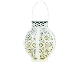 Northlight White Floral Cutout LED Solar Lantern