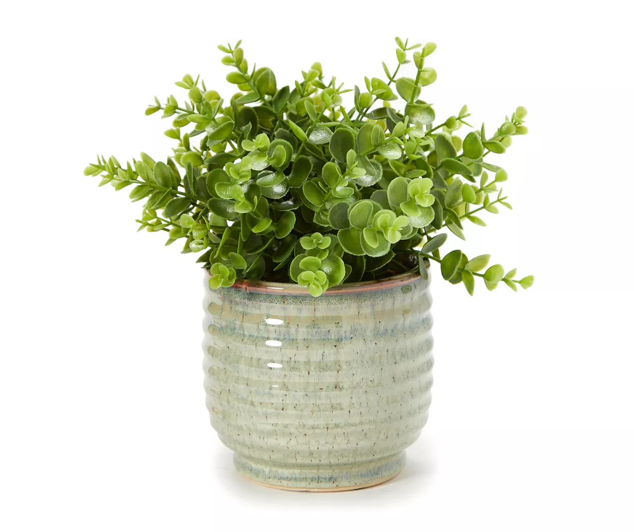 Artificial Greenery In Green Ribbed Ceramic Pot 3 Artificial Greenery In Green Ribbed Ceramic Pot