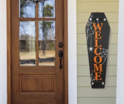 "Welcome" Spider & Web Coffin Leaner Decor -Outdoor Decor Sales 810587768 3