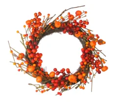 20" Red & Orange Berry & Mini Pumpkin Wreath