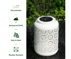 White Flower Cut-Out Metal LED Solar Lantern 18 White Flower Cut-Out Metal LED Solar Lantern -Outdoor Decor Sales 810607500 A0 7