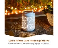 White Flower Cut-Out Metal LED Solar Lantern 19 White Flower Cut-Out Metal LED Solar Lantern -Outdoor Decor Sales 810607500 A0 8