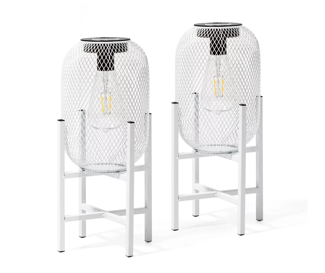 14.2" White Mesh Metal LED Solar Lanterns, 2-Pack 3 14.2" White Mesh Metal LED Solar Lanterns, 2-Pack