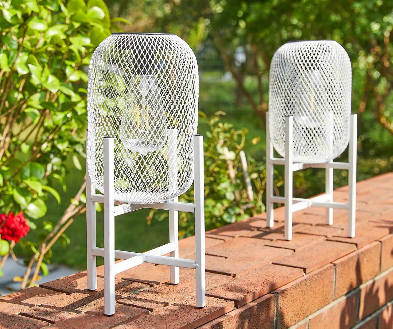 14.2" White Mesh Metal LED Solar Lanterns, 2-Pack 6 14.2" White Mesh Metal LED Solar Lanterns, 2-Pack - Image 4