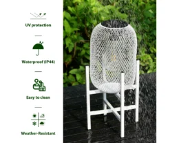14.2" White Mesh Metal LED Solar Lantern -Outdoor Decor Sales 810607504 A0 8