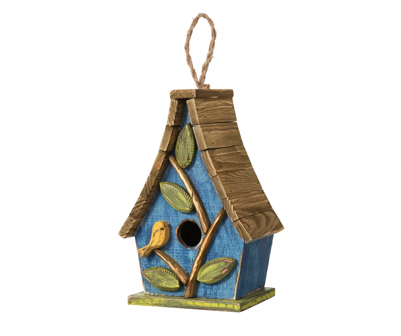 Blue Bird & Leaves Wood Birdhouse 3 Blue Bird & Leaves Wood Birdhouse