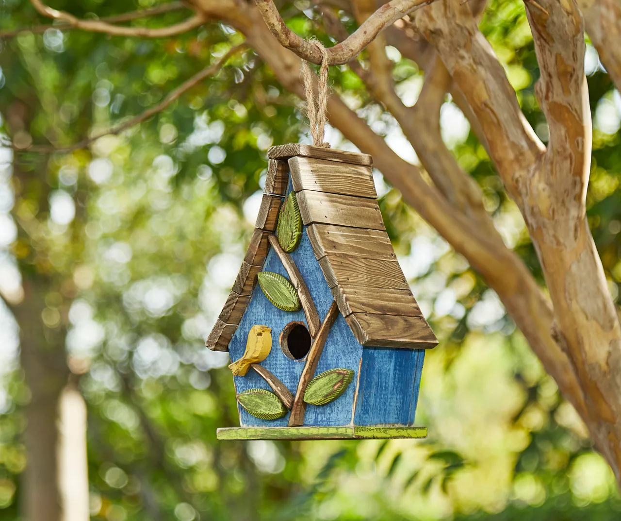 Blue Bird & Leaves Wood Birdhouse 5 Blue Bird & Leaves Wood Birdhouse - Image 3